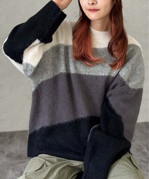 ウールモヘアタッチインターシャプルオーバー