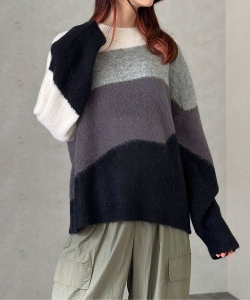 Per sist ence（パーシエンス）の「ウールモヘアタッチインターシャプルオーバー（ニット/セーター・レディース・ブルー/ブラック/ピンク・FREE）」の11枚目の写真