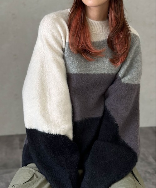 Per sist ence（パーシエンス）の「ウールモヘアタッチインターシャプルオーバー（ニット/セーター・レディース・ブルー/ブラック/ピンク・FREE）」の18枚目の写真
