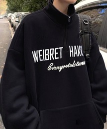 ハーフジップ 刺繍デザイン ビッグシルエット スウェット