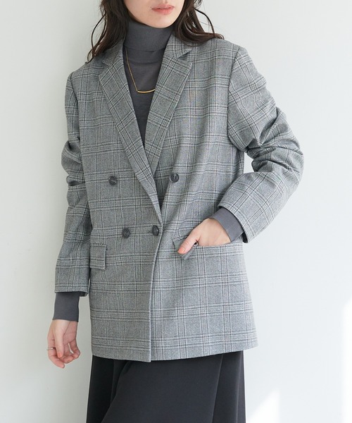 for/c(フォーシー)の「テーラードダブルジャケット【サスティナブル】(その他アウター・レディース・ブラック/チェック・M/L)」の3枚目の写真