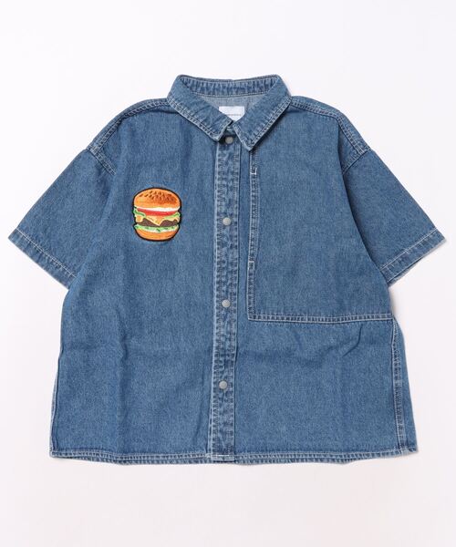 GROOVY COLORS（グルービーカラーズ）の「8ozデニム HUMBURGER 半袖シャツ（シャツ/ブラウス・キッズ・ブルー・120/110）」の3枚目の写真