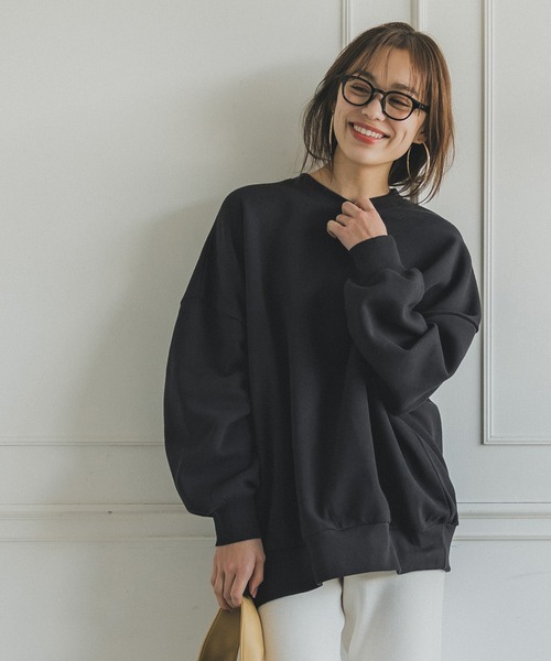 coca(coca)(コカ)の「【WEB限定セール】裏起毛オーバーサイズトップス(スウェット・レディース・ブラック/アイボリー・M/L)」の2枚目の写真