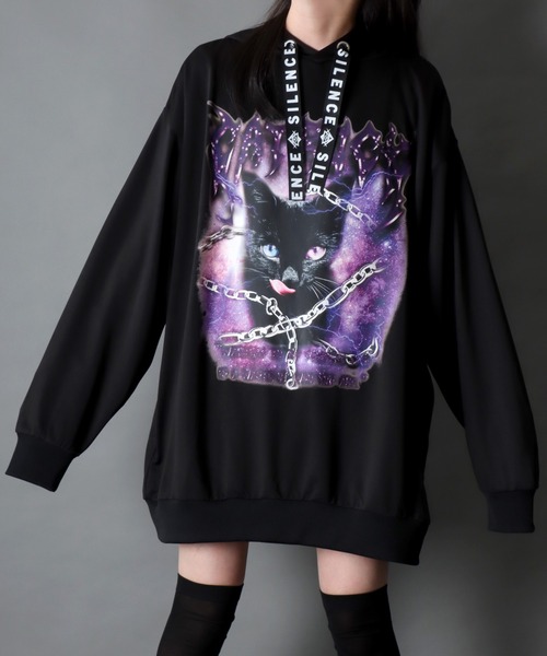 SITRY(シトリー)の「Darkness Bear & Cat Sweat Hoodie/サブカル系 病みくま 病みねこ スウェット フーディー パーカー(パーカー・メンズ・ブラック/ブラック系その他/ホワイト/ホワイト系その他・M/L)」の4枚目の写真