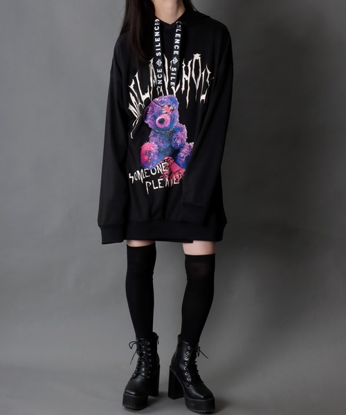 SITRY(シトリー)の「Darkness Bear & Cat Sweat Hoodie/サブカル系 病みくま 病みねこ スウェット フーディー パーカー(パーカー・メンズ・ブラック/ブラック系その他/ホワイト/ホワイト系その他・M/L)」の12枚目の写真