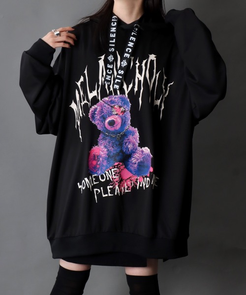 SITRY(シトリー)の「Darkness Bear & Cat Sweat Hoodie/サブカル系 病みくま 病みねこ スウェット フーディー パーカー(パーカー・メンズ・ブラック/ブラック系その他/ホワイト/ホワイト系その他・M/L)」の16枚目の写真