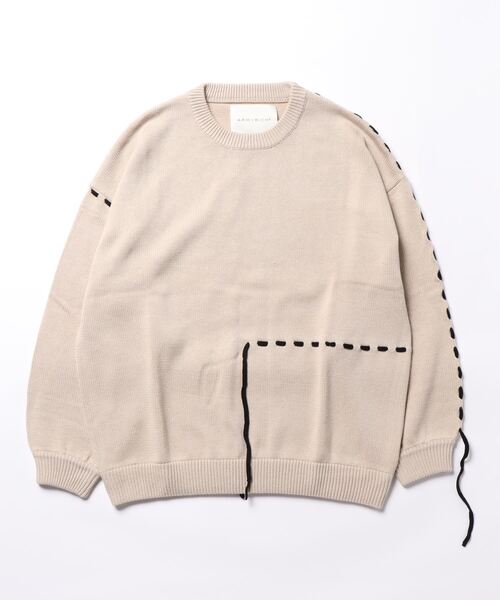 PARKS TOKYO SELECT（パークストウキョウセレクト）の「【ARMYRICH (アーミーリッチ)】ハンドステッチニットセーター（ニット/セーター・メンズ・グレイッシュベージュ/ホワイト・LARGE/MEDIUM）」の2枚目の写真