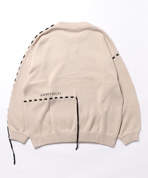 PARKS TOKYO SELECT（パークストウキョウセレクト）の「【ARMYRICH (アーミーリッチ)】ハンドステッチニットセーター（ニット/セーター・メンズ・グレイッシュベージュ/ホワイト・LARGE/MEDIUM）」の3枚目の写真