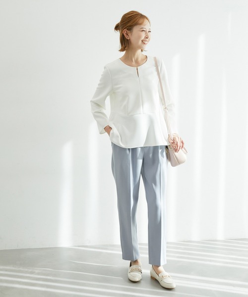 ROPE' PICNIC（ロペピクニック）の「【360°ウルトラストレッチ】セットアップ対応/ペプラムブラウス（シャツ/ブラウス・レディース・イエロー系その他3/ネイビー/ホワイト・38/40）」の9枚目の写真