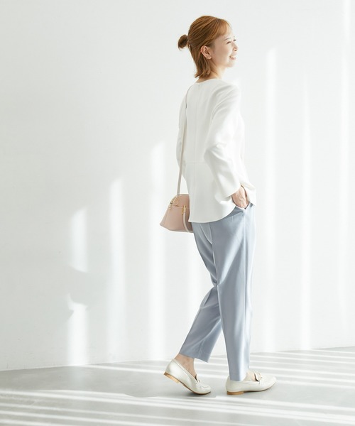 ROPE' PICNIC（ロペピクニック）の「【360°ウルトラストレッチ】セットアップ対応/ペプラムブラウス（シャツ/ブラウス・レディース・イエロー系その他3/ネイビー/ホワイト・38/40）」の10枚目の写真