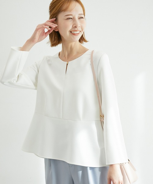 ROPE' PICNIC（ロペピクニック）の「【360°ウルトラストレッチ】セットアップ対応/ペプラムブラウス（シャツ/ブラウス・レディース・イエロー系その他3/ネイビー/ホワイト・38/40）」の12枚目の写真