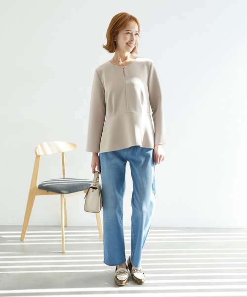 ROPE' PICNIC（ロペピクニック）の「【360°ウルトラストレッチ】セットアップ対応/ペプラムブラウス（シャツ/ブラウス・レディース・イエロー系その他3/ネイビー/ホワイト・38/40）」の13枚目の写真