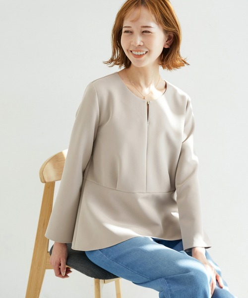 ROPE' PICNIC（ロペピクニック）の「【360°ウルトラストレッチ】セットアップ対応/ペプラムブラウス（シャツ/ブラウス・レディース・イエロー系その他3/ネイビー/ホワイト・38/40）」の16枚目の写真