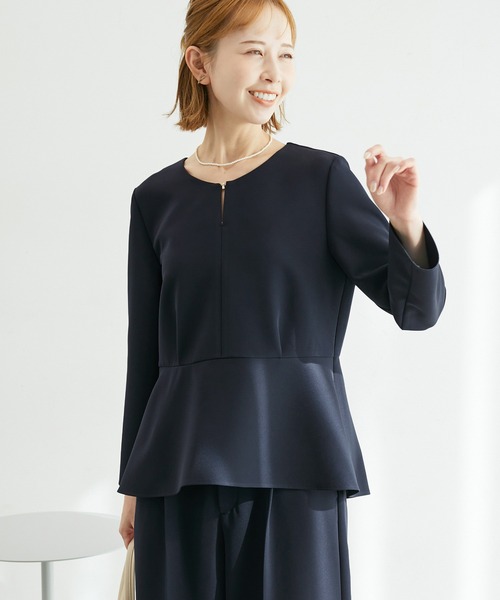 ROPE' PICNIC（ロペピクニック）の「【360°ウルトラストレッチ】セットアップ対応/ペプラムブラウス（シャツ/ブラウス・レディース・イエロー系その他3/ネイビー/ホワイト・38/40）」の19枚目の写真