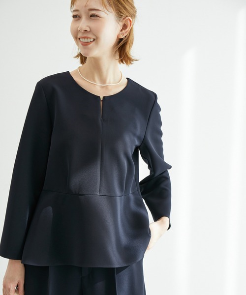 ROPE' PICNIC（ロペピクニック）の「【360°ウルトラストレッチ】セットアップ対応/ペプラムブラウス（シャツ/ブラウス・レディース・イエロー系その他3/ネイビー/ホワイト・38/40）」の20枚目の写真