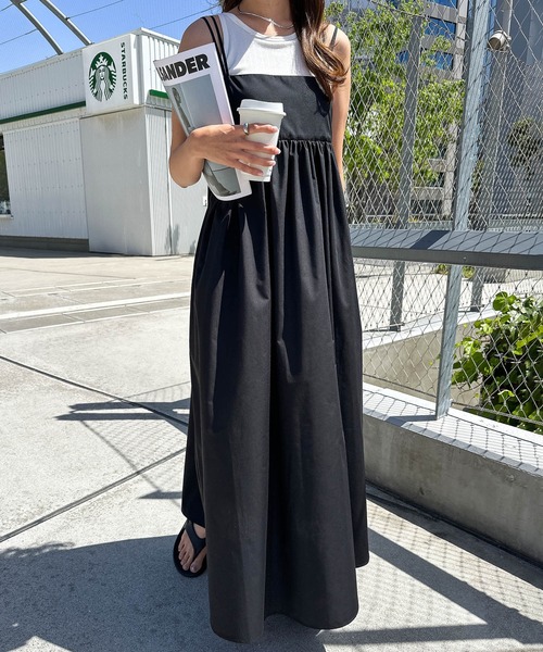 セール】タイプライターギャザーキャミワンピース（ワンピース