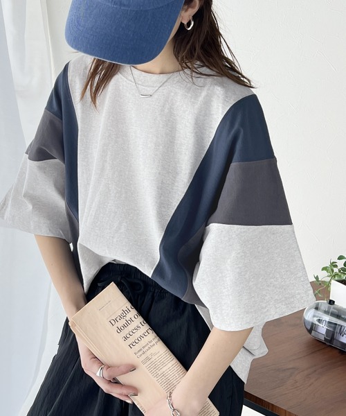 Java（ジャバ）の「《JaVaジャバ コラボ》理想のゆったり感。綿100％マルチカラー配色切替Tシャツ（Tシャツ/カットソー・レディース・オートミール/チャコールグレー・LARGE/MEDIUM/SMALL/X-LARGE）」の2枚目の写真