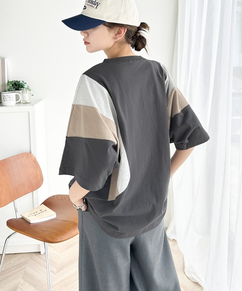 Java（ジャバ）の「《JaVaジャバ コラボ》理想のゆったり感。綿100％マルチカラー配色切替Tシャツ（Tシャツ/カットソー・レディース・オートミール/チャコールグレー・LARGE/MEDIUM/SMALL/X-LARGE）」の6枚目の写真