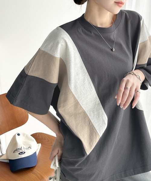 Java（ジャバ）の「《JaVaジャバ コラボ》理想のゆったり感。綿100％マルチカラー配色切替Tシャツ（Tシャツ/カットソー・レディース・オートミール/チャコールグレー・LARGE/MEDIUM/SMALL/X-LARGE）」の8枚目の写真