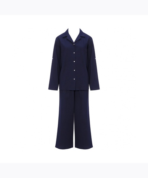 AMOSTYLE BY Triumph（アモスタイルバイトリンプ）の「【やわらかい肌触りの100%コットン素材を使用したパジャマセット】コットンフランネルシャツパジャマ AMSTNW05 Top + BTM60-X JX（ルームウェア/パジャマ・レディース・ブルー/ネイビー・L/M）」の4枚目の写真