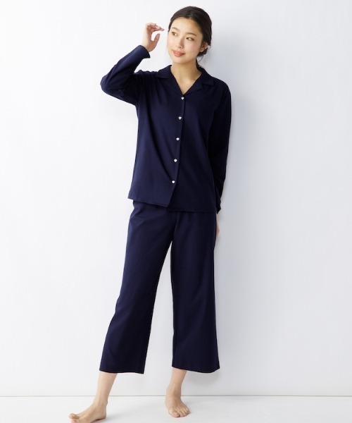 AMOSTYLE BY Triumph（アモスタイルバイトリンプ）の「【やわらかい肌触りの100%コットン素材を使用したパジャマセット】コットンフランネルシャツパジャマ AMSTNW05 Top + BTM60-X JX（ルームウェア/パジャマ・レディース・ブルー/ネイビー・L/M）」の3枚目の写真