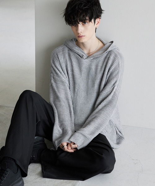 CTHY（シティ）の「メランジニットプルパーカー（ニット/セーター・メンズ・ブラック/グレー・XL/S/M/L）」の4枚目の写真