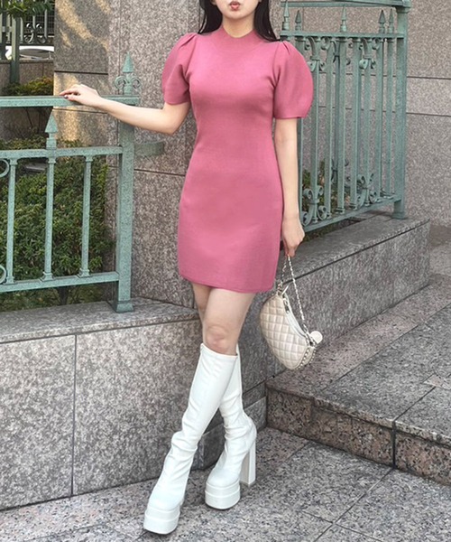 ROYAL PARTY（ロイヤルパーティー）の「ウォッシャブルプチハイネック半袖ニットミニワンピース（ワンピース・レディース・ピンク/レッド系その他/ブラック/マルチ/グレー・FREE）」の20枚目の写真