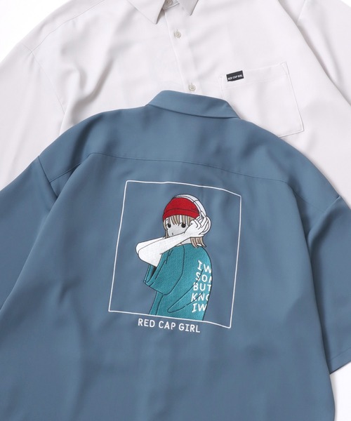 Red Cap Girl(レッドキャプガール)の「Red Cap Girl/レッドキャップガール オーバーサイズ バックプリント刺繍 半袖シャツ/接触冷感/イージーケア/ストレッチ/レディース メンズ(シャツ/ブラウス・レディース・ブラック/ライトグレー/ホワイト/ブルー・L/M)」の4枚目の写真