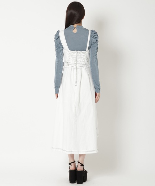 REDYAZEL（レディアゼル）の「ステッチカラーワンピース（ジャンパースカート・レディース・ライトグレー/ブラック/オフホワイト・FREE）」の5枚目の写真