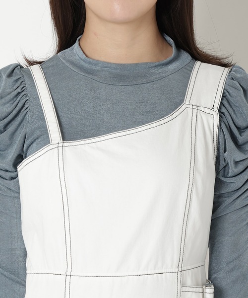 REDYAZEL（レディアゼル）の「ステッチカラーワンピース（ジャンパースカート・レディース・ライトグレー/ブラック/オフホワイト・FREE）」の6枚目の写真