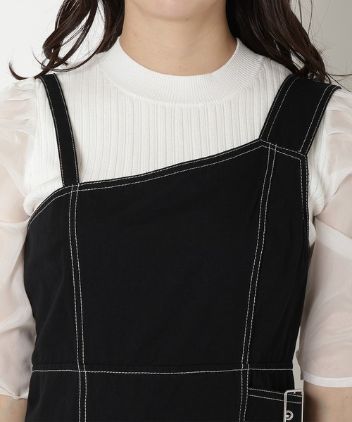 REDYAZEL（レディアゼル）の「ステッチカラーワンピース（ジャンパースカート・レディース・ライトグレー/ブラック/オフホワイト・FREE）」の16枚目の写真