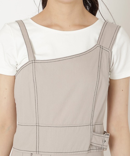 REDYAZEL（レディアゼル）の「ステッチカラーワンピース（ジャンパースカート・レディース・ライトグレー/ブラック/オフホワイト・FREE）」の12枚目の写真