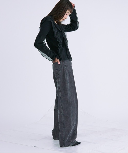 Ezick（エジック）の「Mode silhouetteカーブデニムパンツ（デニムパンツ・レディース・グレー/ライトブルー/ブラック・MEDIUM/SMALL）」の21枚目の写真