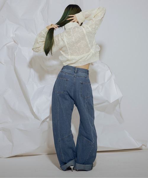 Ezick（エジック）の「Mode silhouetteカーブデニムパンツ（デニムパンツ・レディース・グレー/ライトブルー/ブラック・MEDIUM/SMALL）」の13枚目の写真