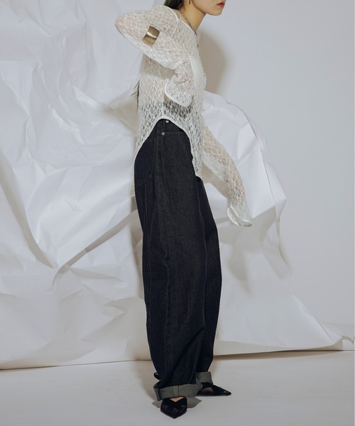 Ezick（エジック）の「Mode silhouetteカーブデニムパンツ（デニムパンツ・レディース・グレー/ライトブルー/ブラック・MEDIUM/SMALL）」の4枚目の写真