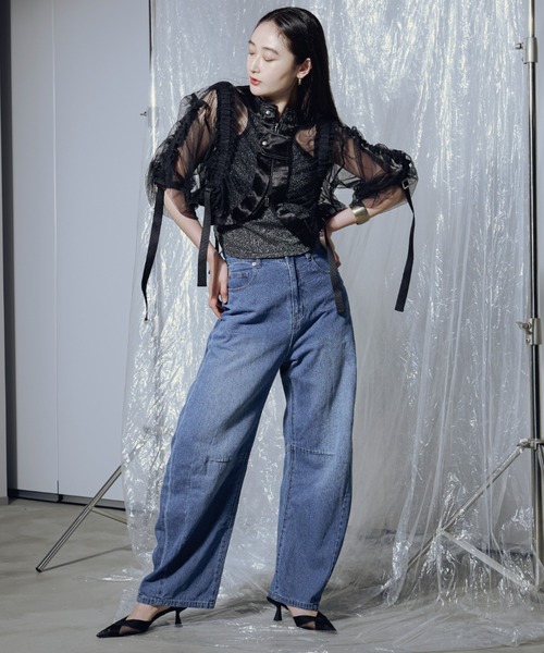 Ezick（エジック）の「Mode silhouetteカーブデニムパンツ（デニムパンツ・レディース・グレー/ライトブルー/ブラック・MEDIUM/SMALL）」の7枚目の写真