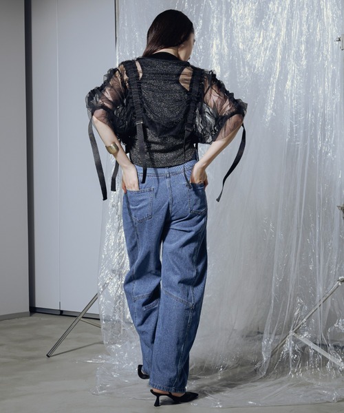 Ezick（エジック）の「Mode silhouetteカーブデニムパンツ（デニムパンツ・レディース・グレー/ライトブルー/ブラック・MEDIUM/SMALL）」の9枚目の写真