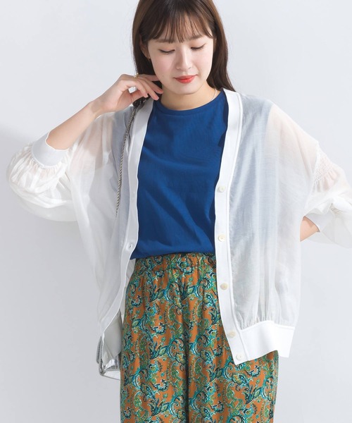 PICCIN(ピッチン)の「シースルーシャーリングカーディガン(カーディガン/ボレロ・レディース・ライトグレー/ブラック/オフホワイト・M)」の1枚目の写真