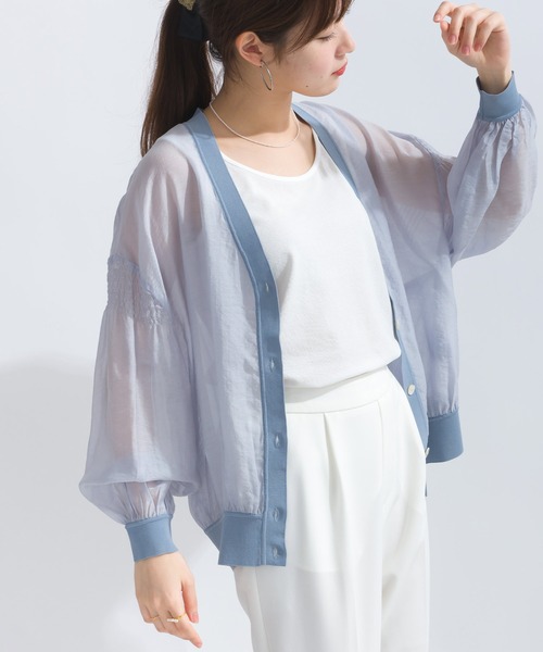 PICCIN(ピッチン)の「シースルーシャーリングカーディガン(カーディガン/ボレロ・レディース・ライトグレー/ブラック/オフホワイト・M)」の3枚目の写真