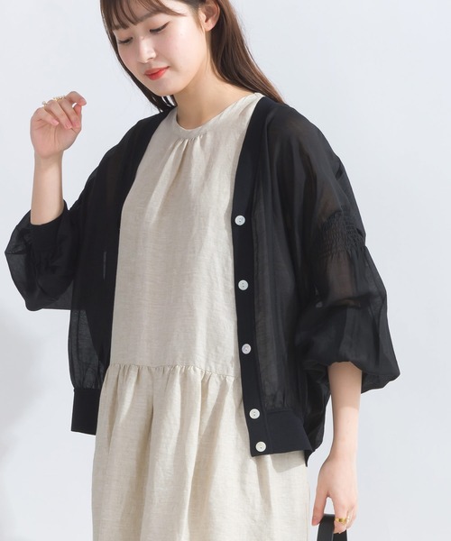PICCIN(ピッチン)の「シースルーシャーリングカーディガン(カーディガン/ボレロ・レディース・ライトグレー/ブラック/オフホワイト・M)」の2枚目の写真