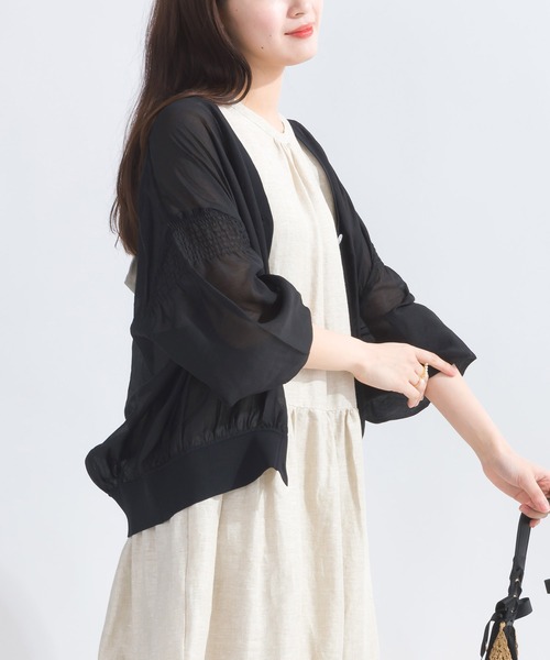 PICCIN(ピッチン)の「シースルーシャーリングカーディガン(カーディガン/ボレロ・レディース・ライトグレー/ブラック/オフホワイト・M)」の6枚目の写真