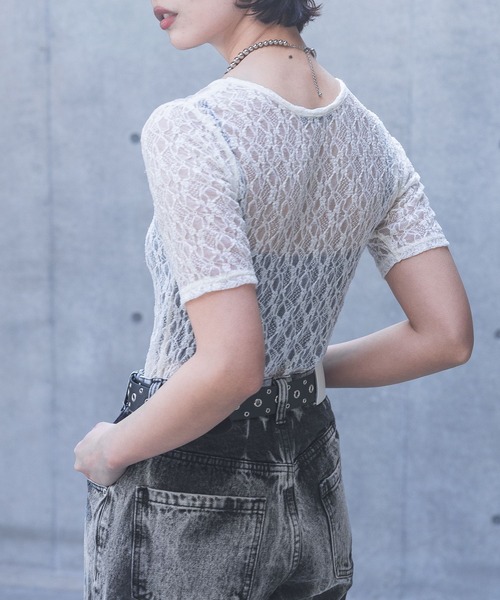 PAGEBOY（ページボーイ）の「カットレースシアートップス（Tシャツ/カットソー・レディース・チャコールグレー/ブラック/オフホワイト/ブルー・FREE）」の6枚目の写真