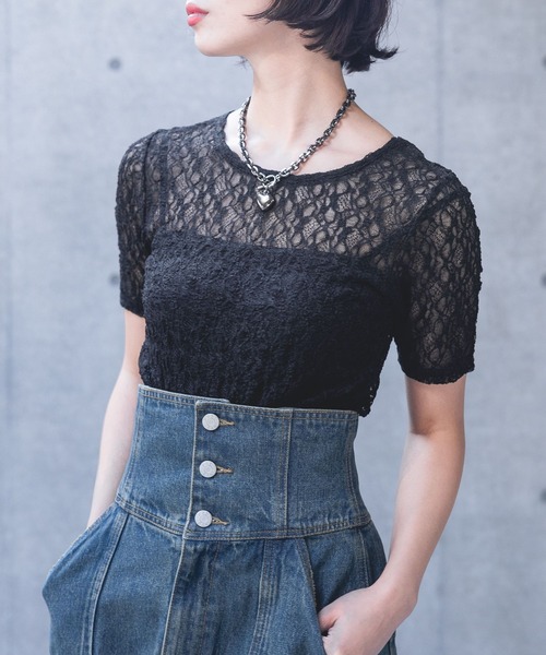 PAGEBOY（ページボーイ）の「カットレースシアートップス（Tシャツ/カットソー・レディース・チャコールグレー/ブラック/オフホワイト/ブルー・FREE）」の9枚目の写真