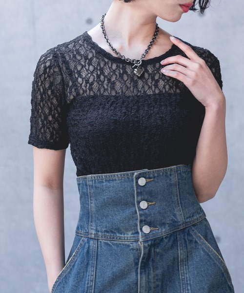 PAGEBOY（ページボーイ）の「カットレースシアートップス（Tシャツ/カットソー・レディース・チャコールグレー/ブラック/オフホワイト/ブルー・FREE）」の10枚目の写真