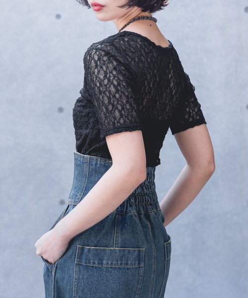 PAGEBOY（ページボーイ）の「カットレースシアートップス（Tシャツ/カットソー・レディース・チャコールグレー/ブラック/オフホワイト/ブルー・FREE）」の11枚目の写真