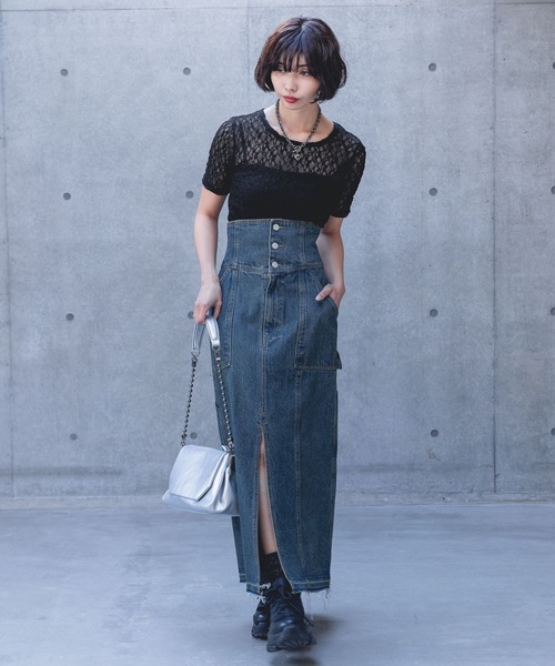 PAGEBOY（ページボーイ）の「カットレースシアートップス（Tシャツ/カットソー・レディース・チャコールグレー/ブラック/オフホワイト/ブルー・FREE）」の12枚目の写真