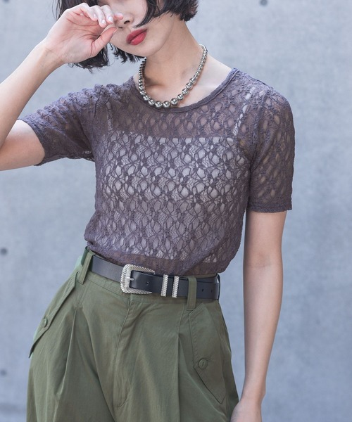 PAGEBOY（ページボーイ）の「カットレースシアートップス（Tシャツ/カットソー・レディース・チャコールグレー/ブラック/オフホワイト/ブルー・FREE）」の15枚目の写真