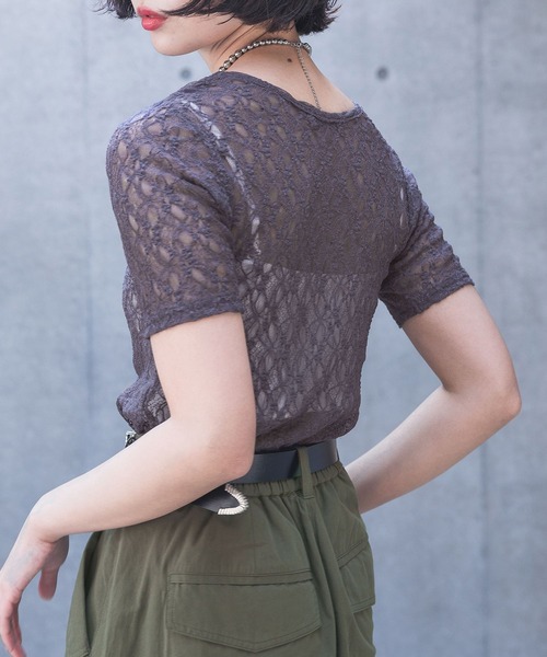 PAGEBOY（ページボーイ）の「カットレースシアートップス（Tシャツ/カットソー・レディース・チャコールグレー/ブラック/オフホワイト/ブルー・FREE）」の16枚目の写真