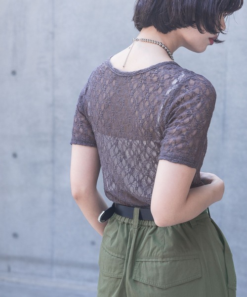 PAGEBOY（ページボーイ）の「カットレースシアートップス（Tシャツ/カットソー・レディース・チャコールグレー/ブラック/オフホワイト/ブルー・FREE）」の17枚目の写真
