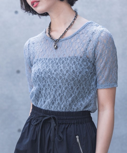 PAGEBOY（ページボーイ）の「カットレースシアートップス（Tシャツ/カットソー・レディース・チャコールグレー/ブラック/オフホワイト/ブルー・FREE）」の20枚目の写真